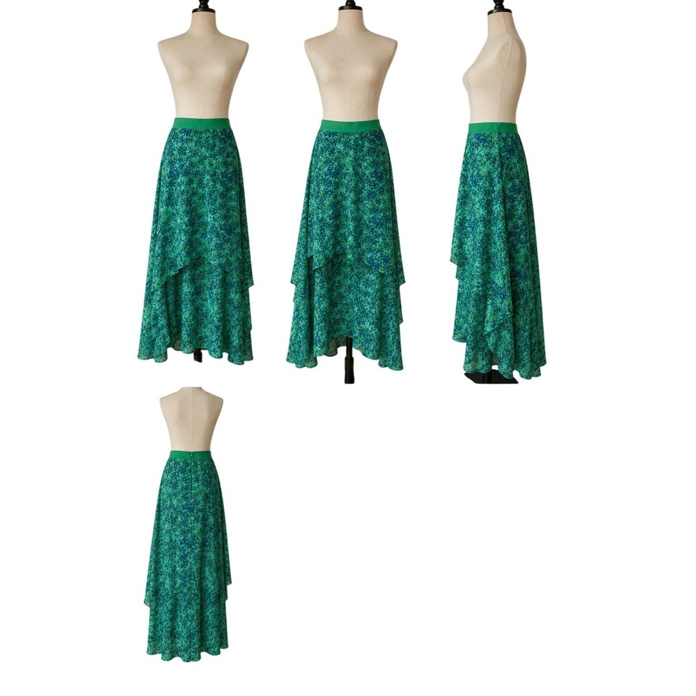EDIT Jeanne Beker Boho Resort‎ Green Floral Asymmetrical Maxi Skirt XL NEW